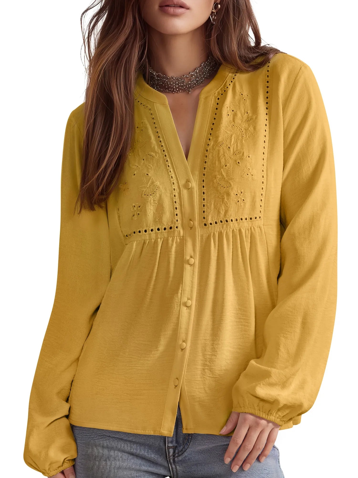 Button Down Boho Top - Long Sleeve-SUUKSESS-SUUKSESS