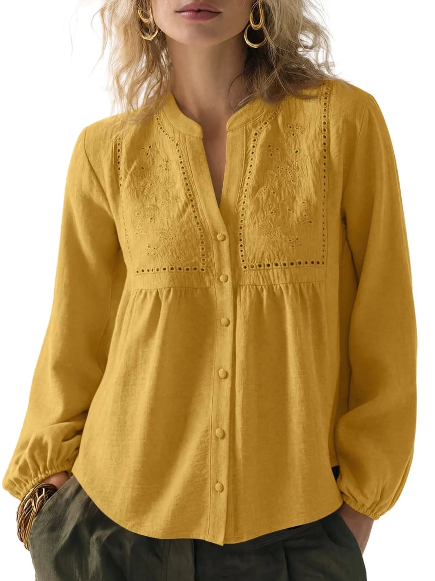 Button Down Boho Top - Long Sleeve-SUUKSESS-SUUKSESS