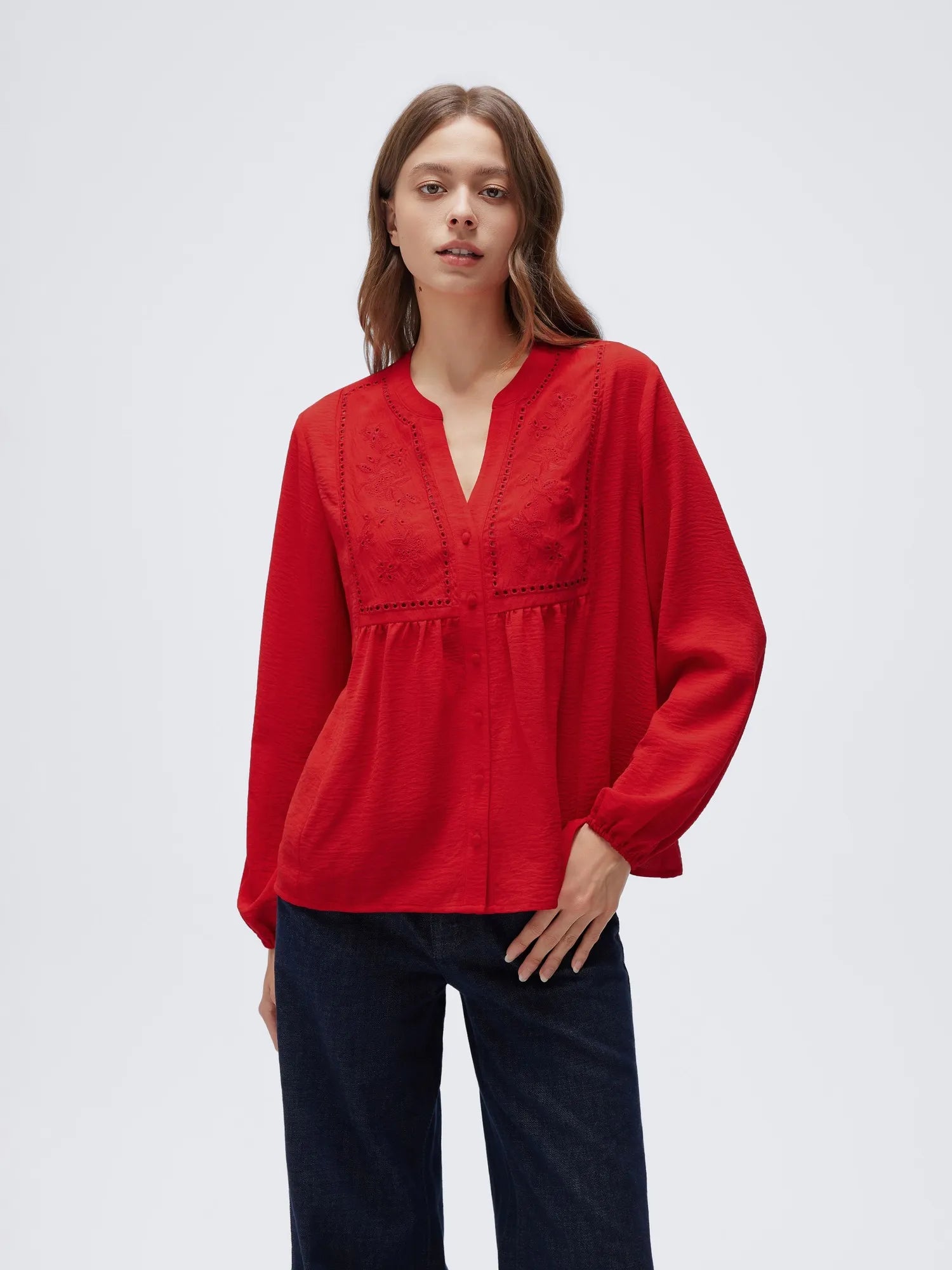 Button Down Boho Top - Long Sleeve-SUUKSESS-Red-XS-SUUKSESS
