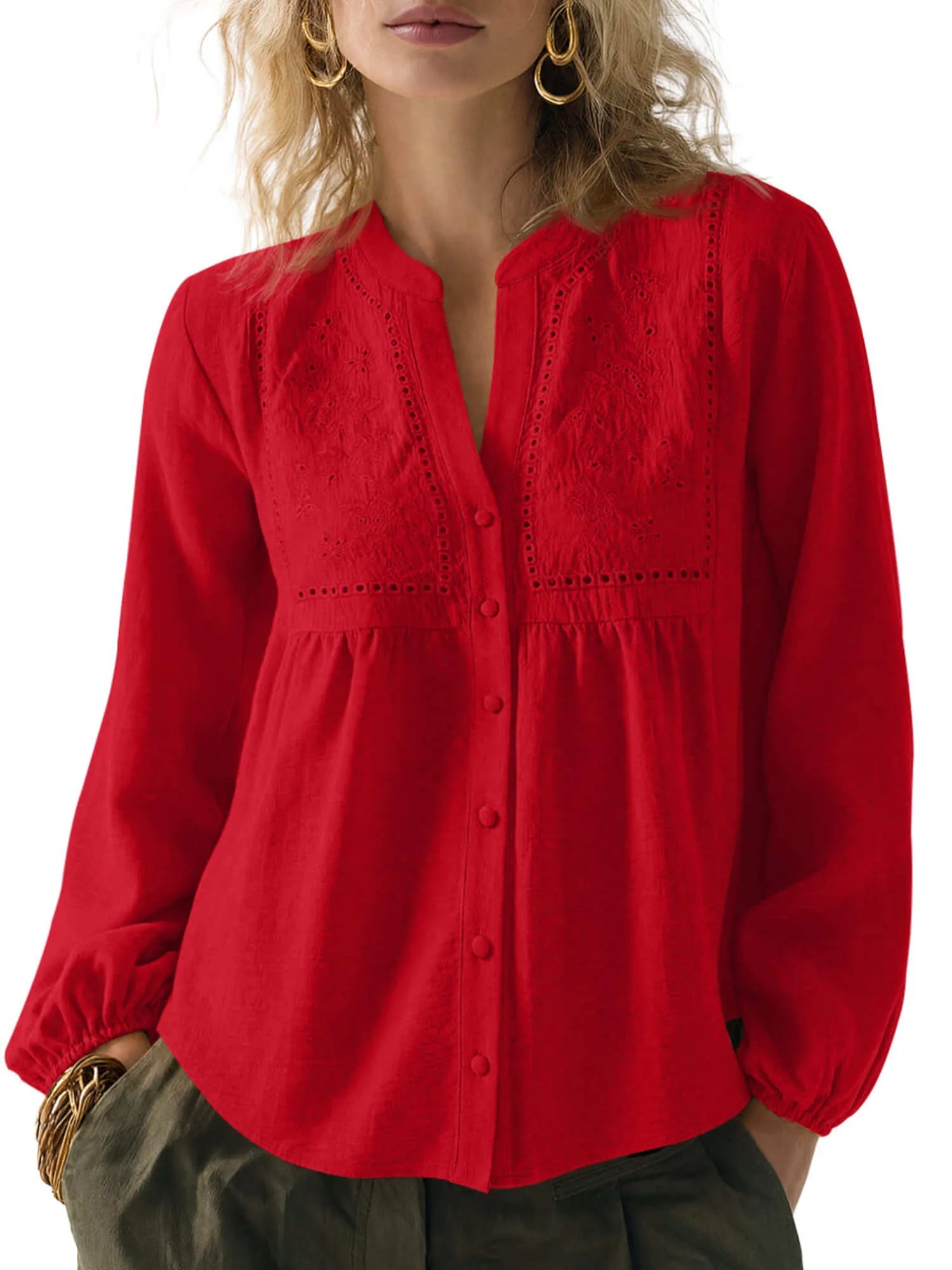 Button Down Boho Top - Long Sleeve-SUUKSESS-SUUKSESS