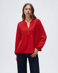 Button Down Boho Top - Long Sleeve-SUUKSESS-Red-XS-SUUKSESS