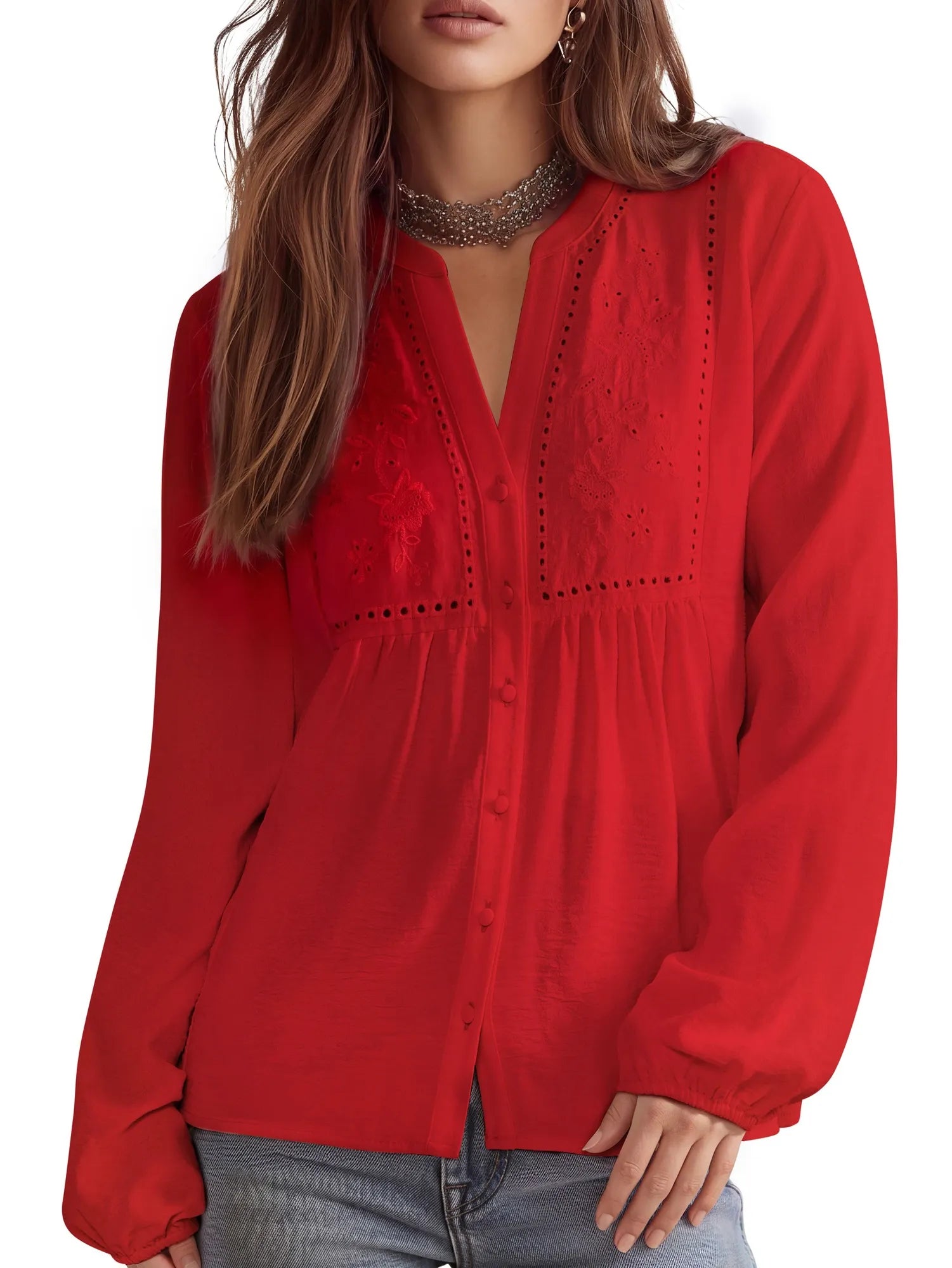 Button Down Boho Top - Long Sleeve-SUUKSESS-SUUKSESS