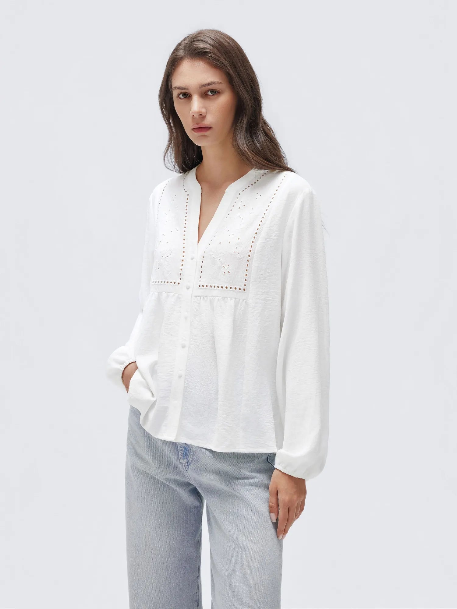 Button Down Boho Top - Long Sleeve-SUUKSESS-White-XS-SUUKSESS