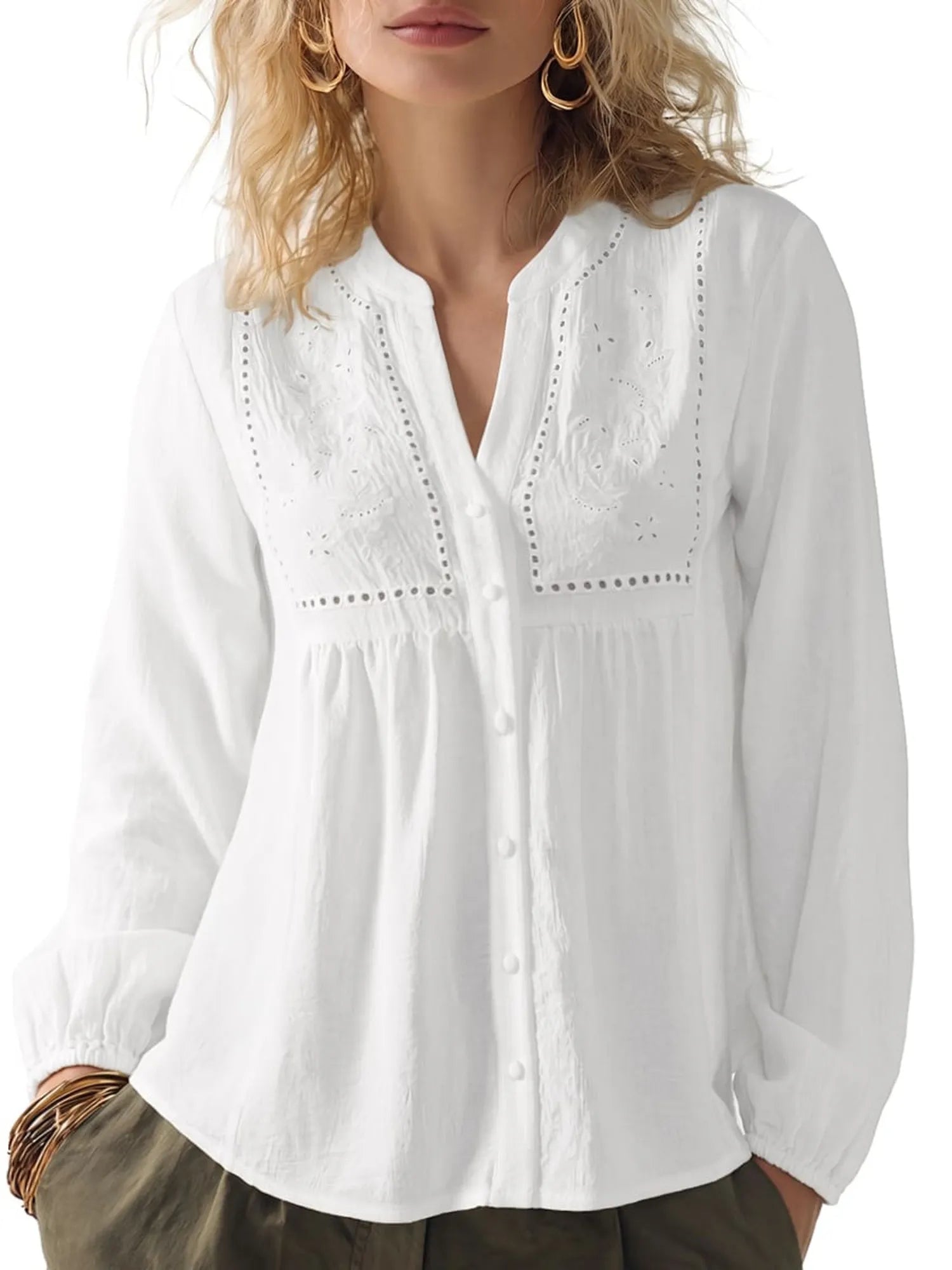 Button Down Boho Top - Long Sleeve-SUUKSESS-SUUKSESS