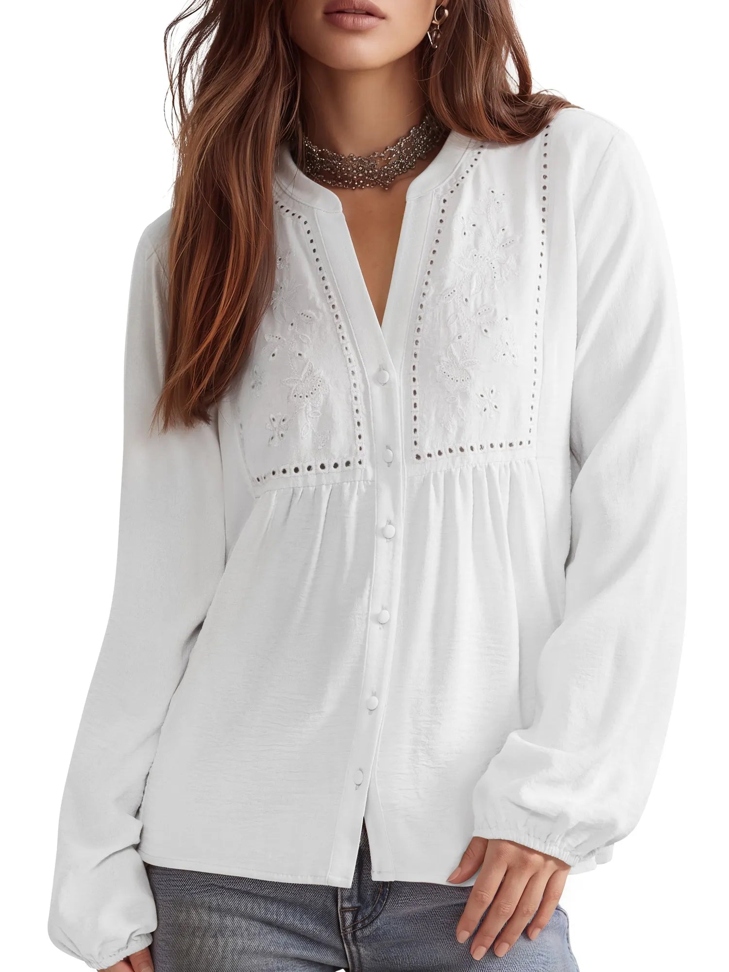 Button Down Boho Top - Long Sleeve-SUUKSESS-SUUKSESS