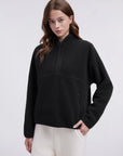 Quarter Zip Fleece Fuzzy Sherpa Jacket-SUUKSESS-Black-XS-SUUKSESS
