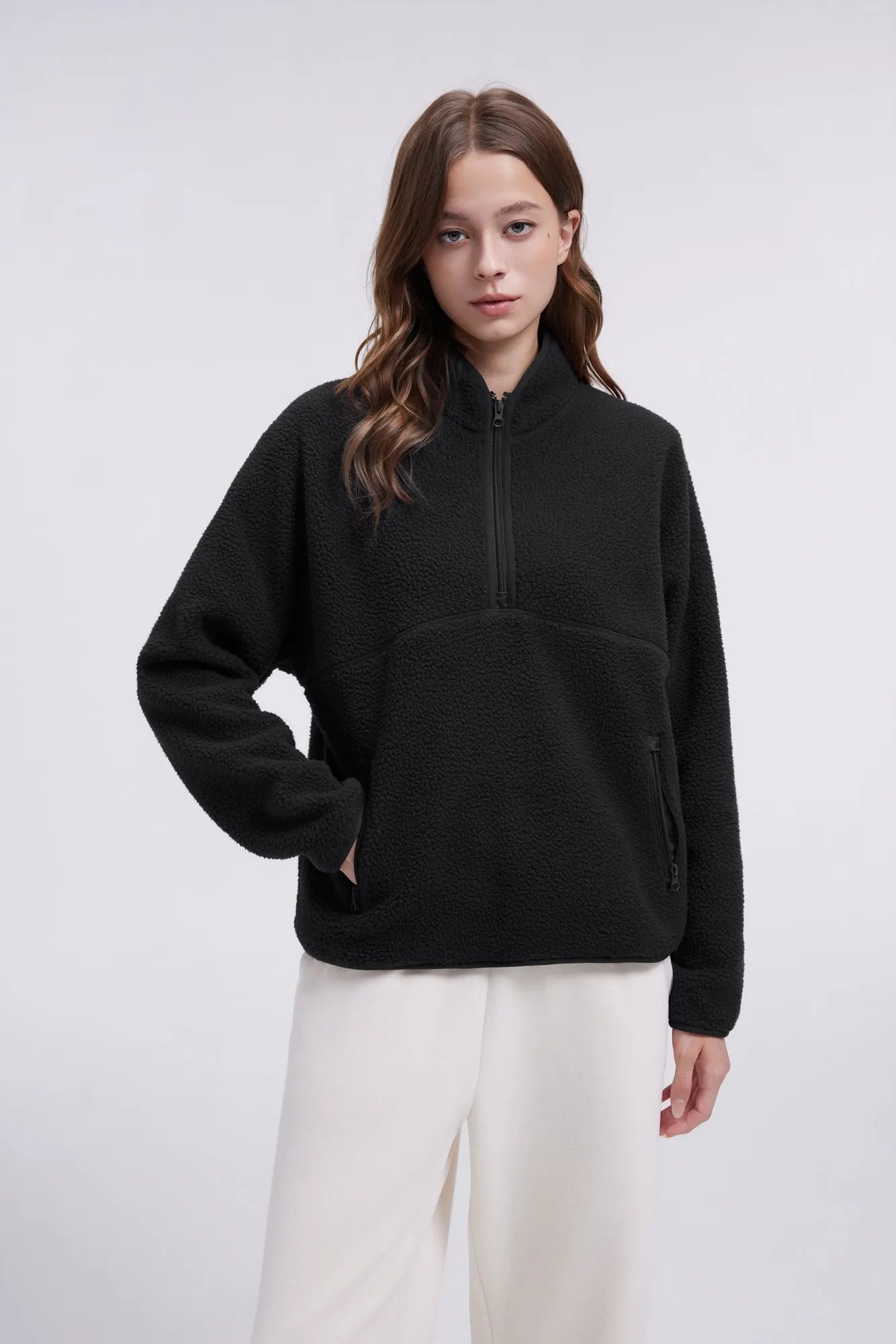 Quarter Zip Fleece Fuzzy Sherpa Jacket-SUUKSESS-SUUKSESS