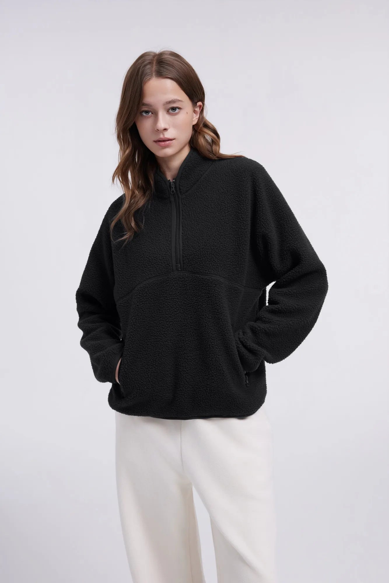 Quarter Zip Fleece Fuzzy Sherpa Jacket-SUUKSESS-SUUKSESS