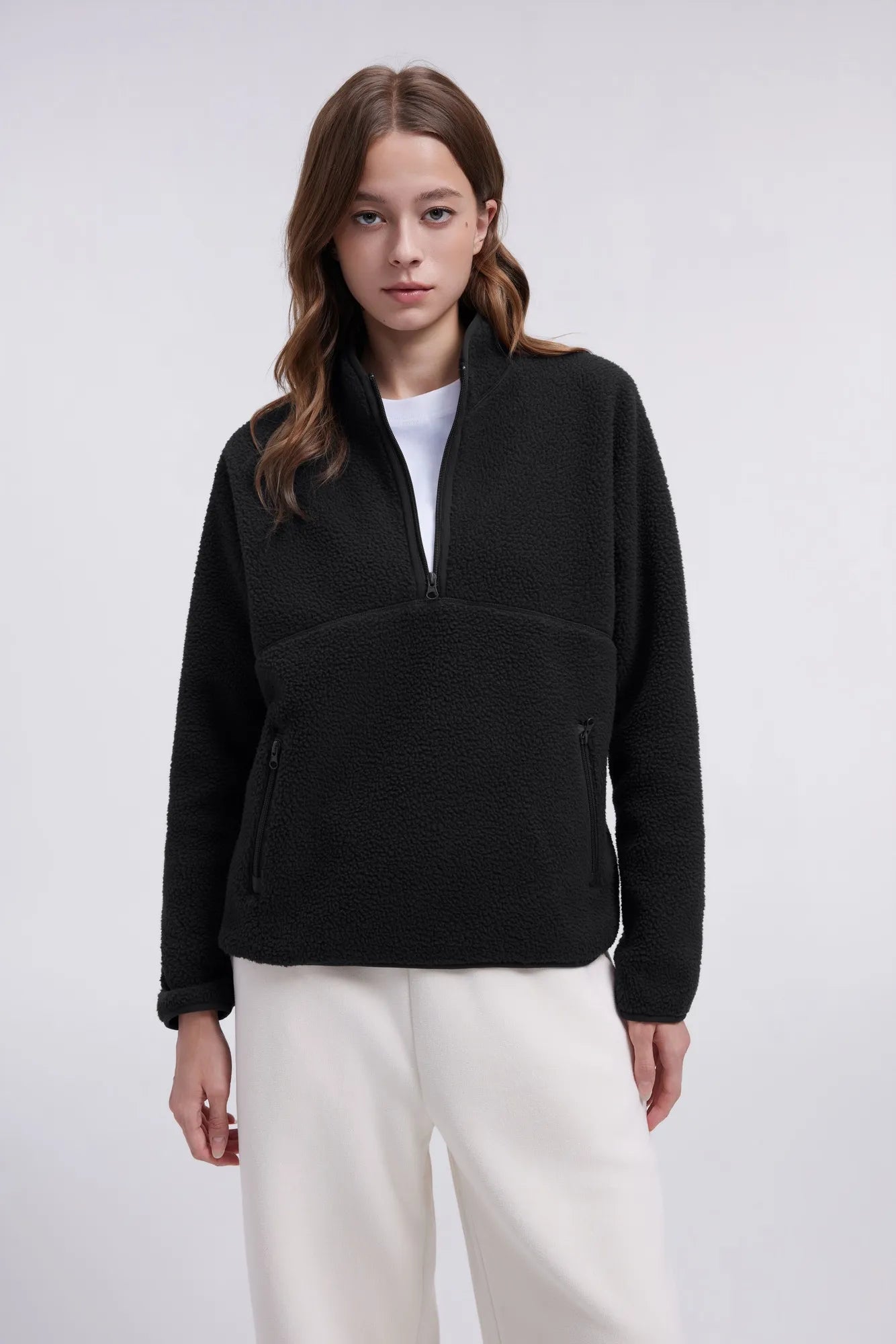 Quarter Zip Fleece Fuzzy Sherpa Jacket-SUUKSESS-SUUKSESS