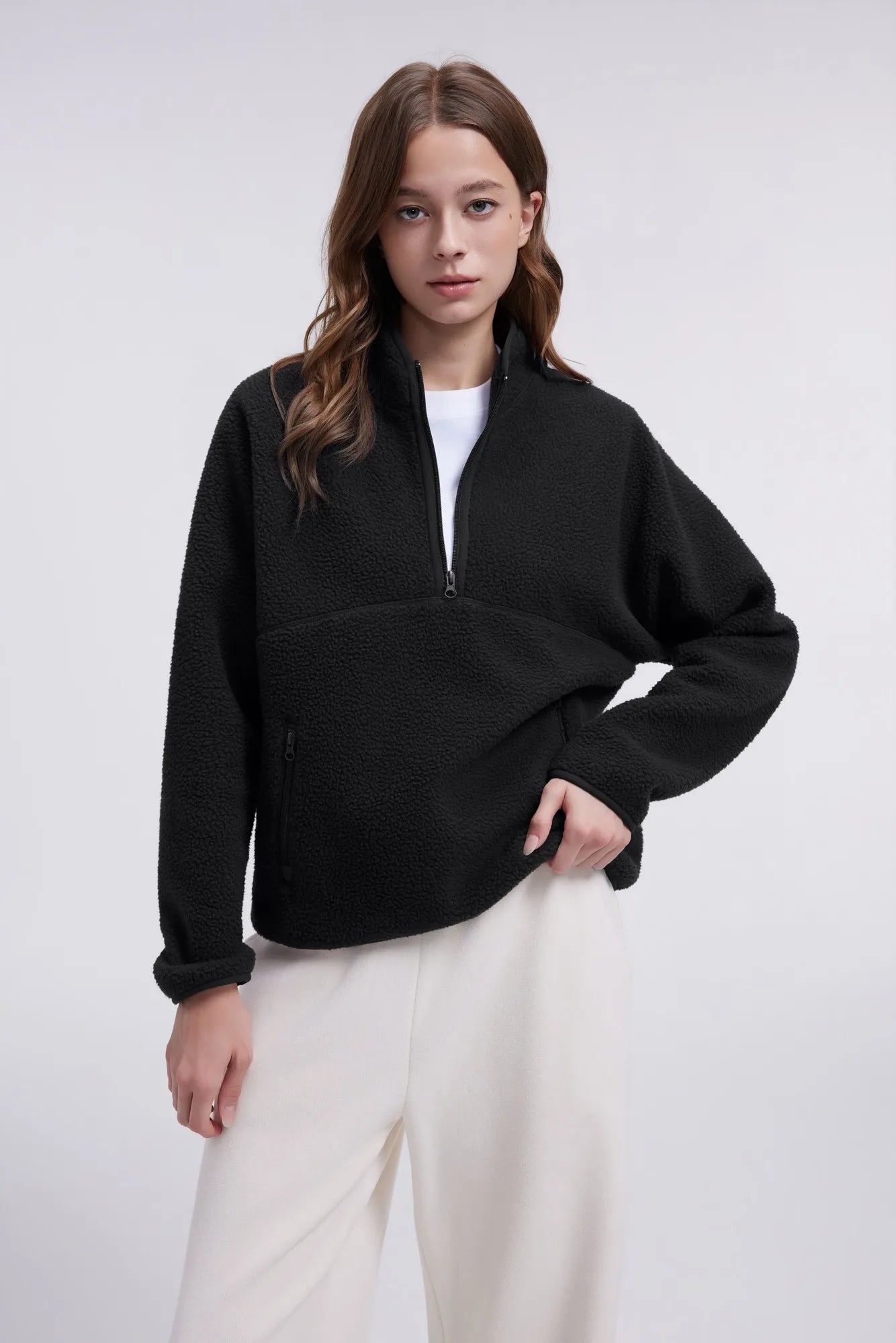 Quarter Zip Fleece Fuzzy Sherpa Jacket-SUUKSESS-SUUKSESS