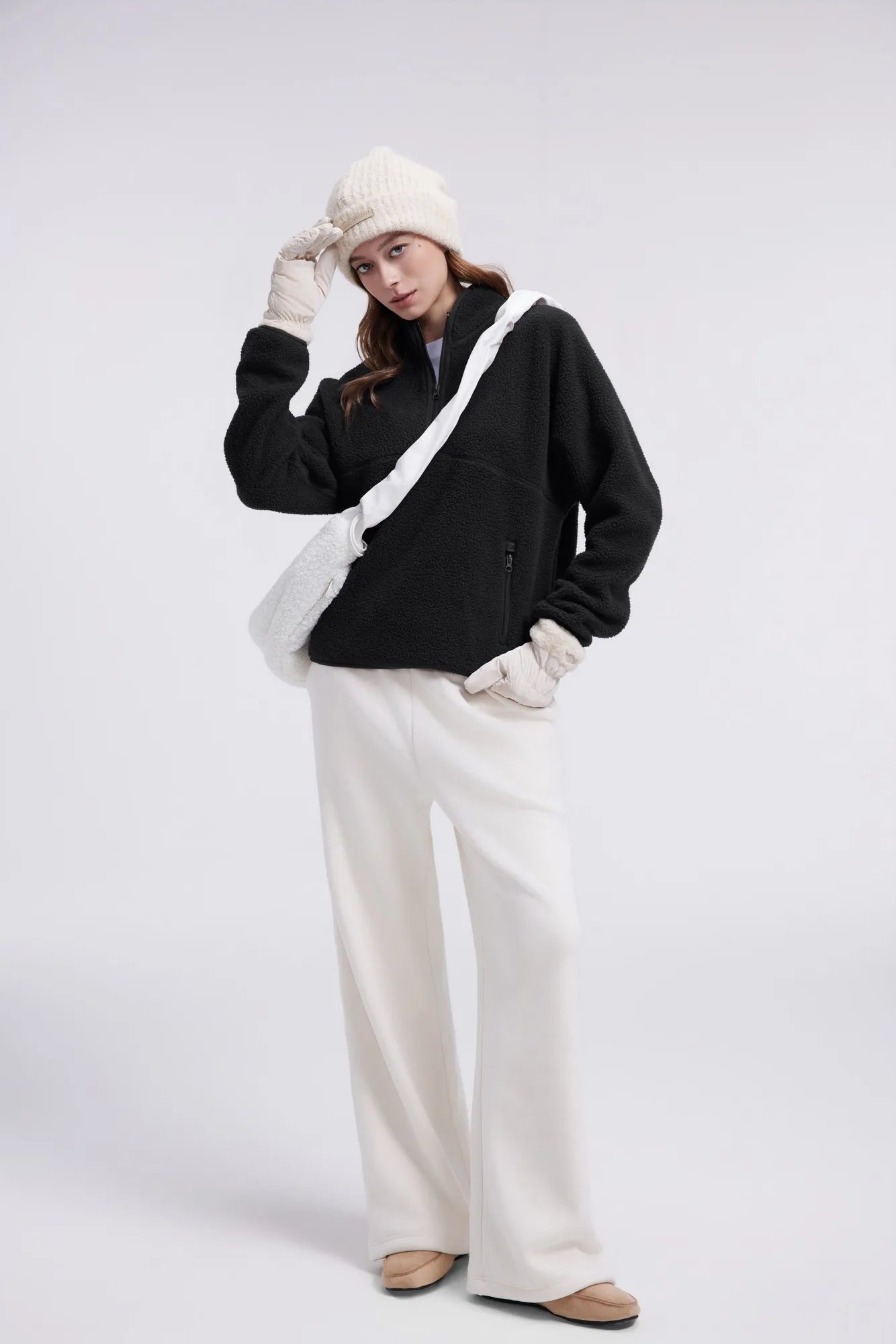 Quarter Zip Fleece Fuzzy Sherpa Jacket-SUUKSESS-SUUKSESS