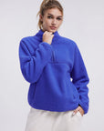 Quarter Zip Fleece Fuzzy Sherpa Jacket-SUUKSESS-Blue-XS-SUUKSESS