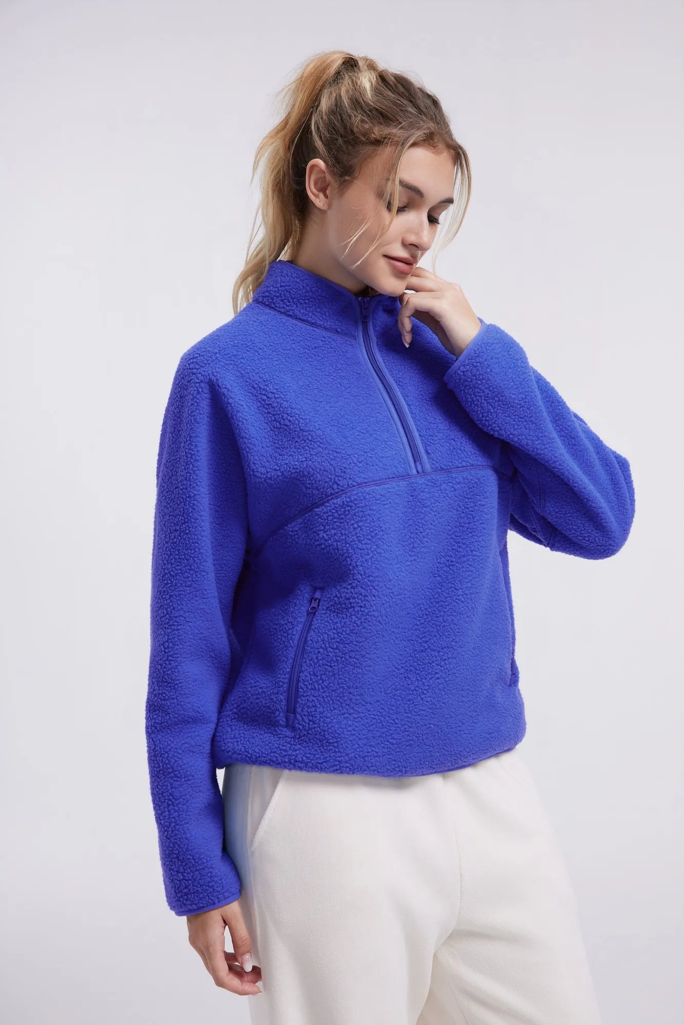 Quarter Zip Fleece Fuzzy Sherpa Jacket-SUUKSESS-SUUKSESS