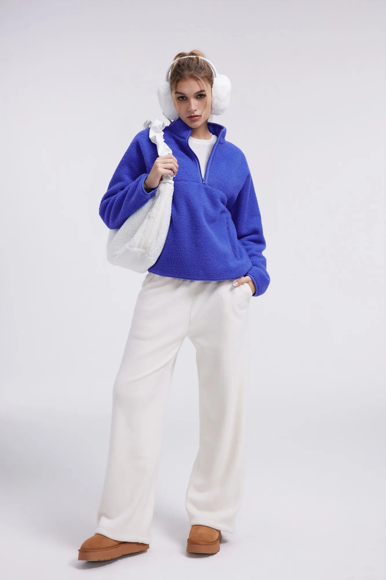 Quarter Zip Fleece Fuzzy Sherpa Jacket-SUUKSESS-SUUKSESS