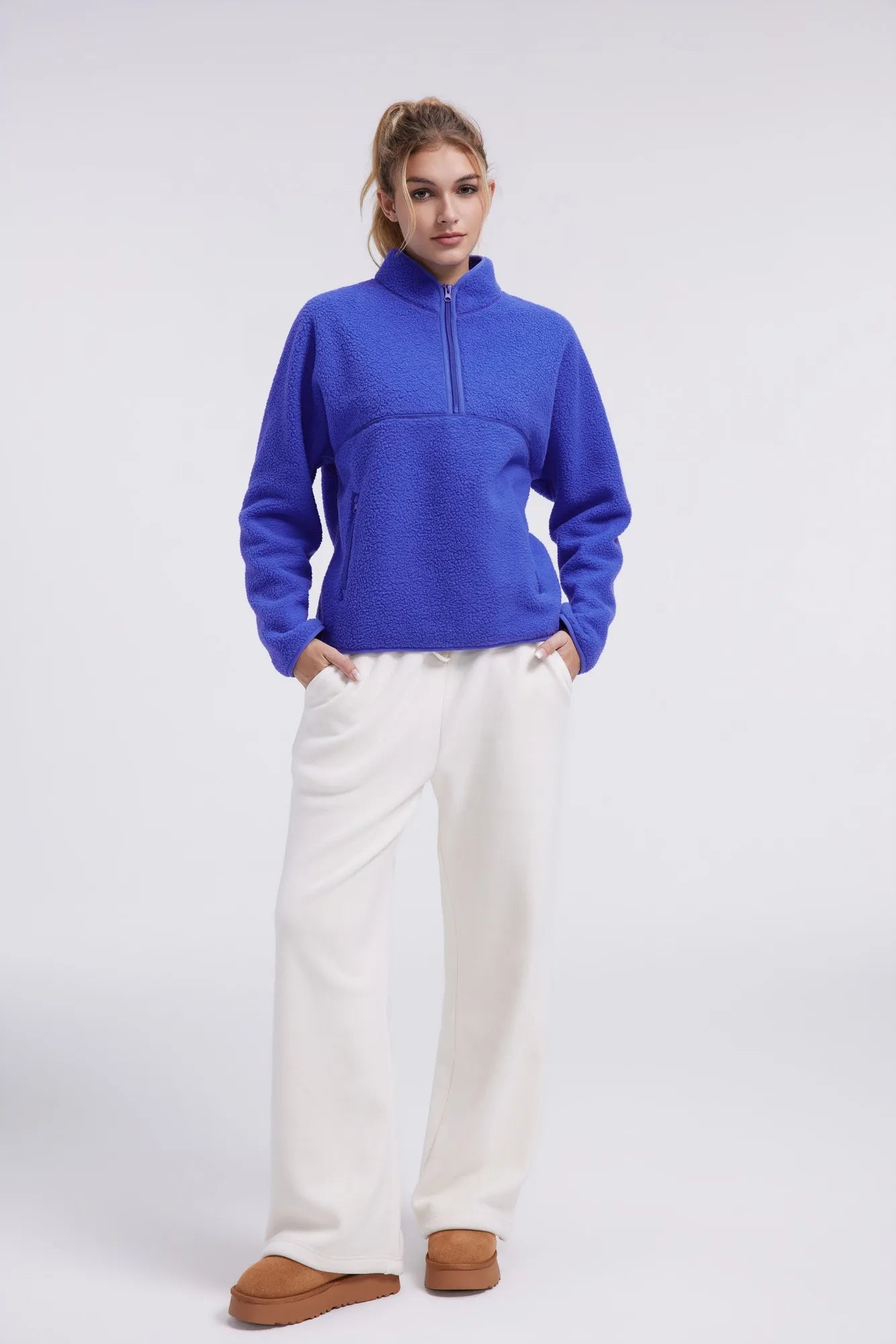 Quarter Zip Fleece Fuzzy Sherpa Jacket-SUUKSESS-SUUKSESS