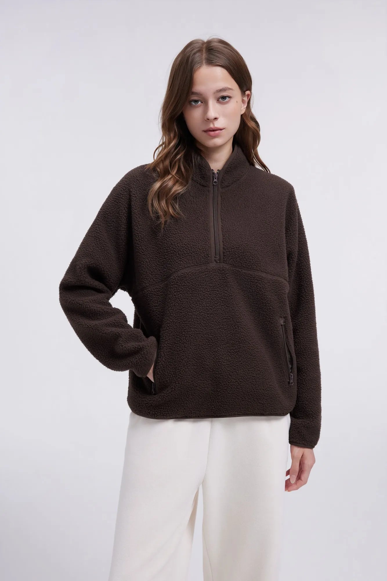 Quarter Zip Fleece Fuzzy Sherpa Jacket-SUUKSESS-SUUKSESS