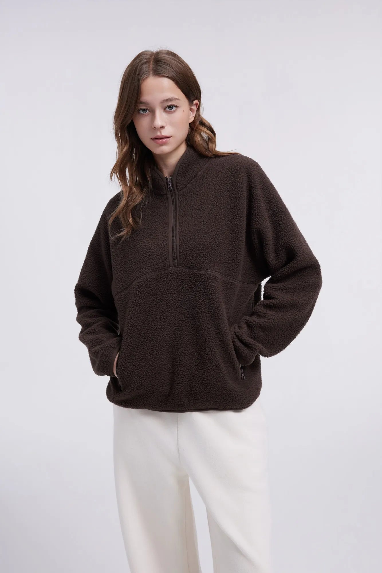 Quarter Zip Fleece Fuzzy Sherpa Jacket-SUUKSESS-SUUKSESS