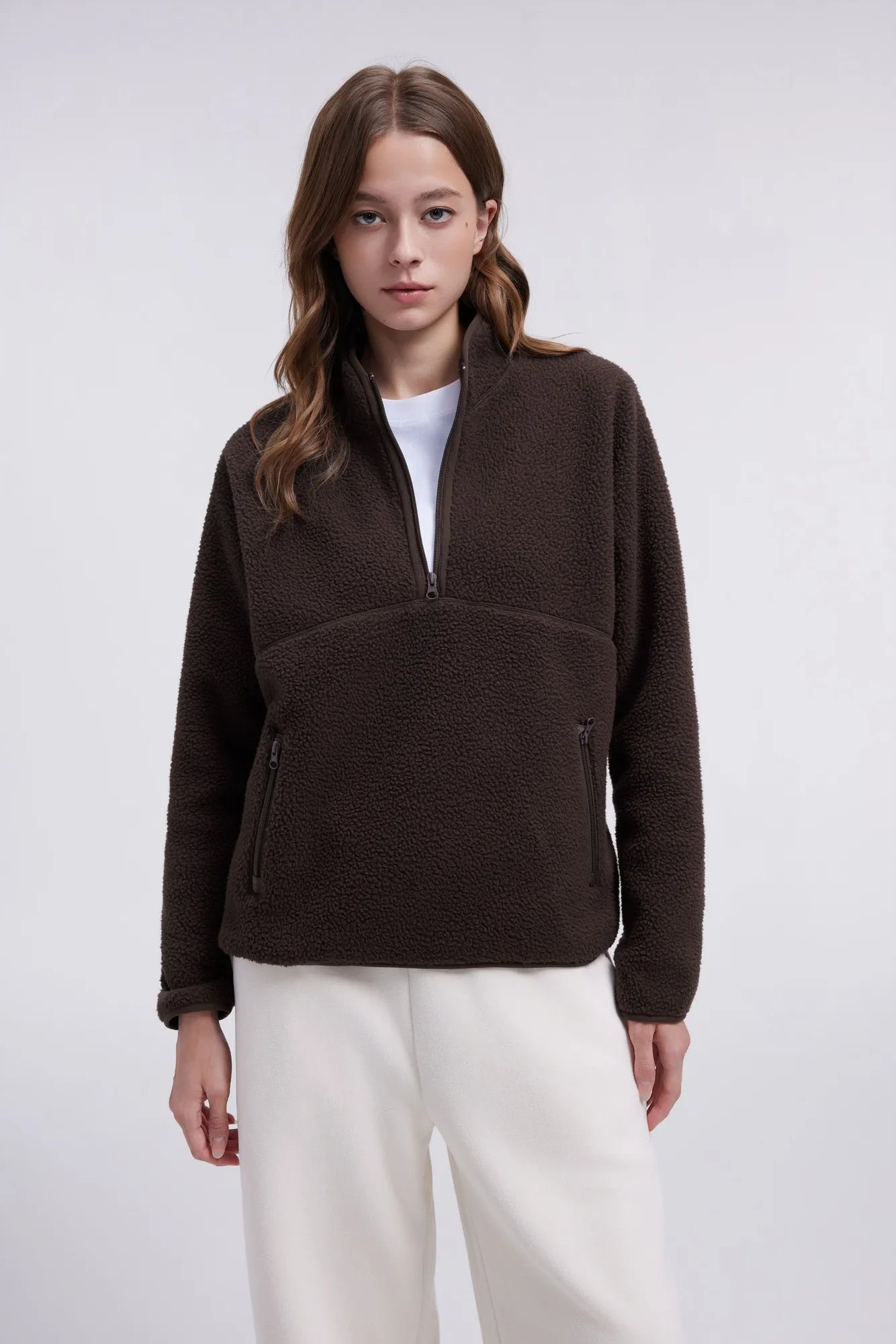 Quarter Zip Fleece Fuzzy Sherpa Jacket-SUUKSESS-SUUKSESS