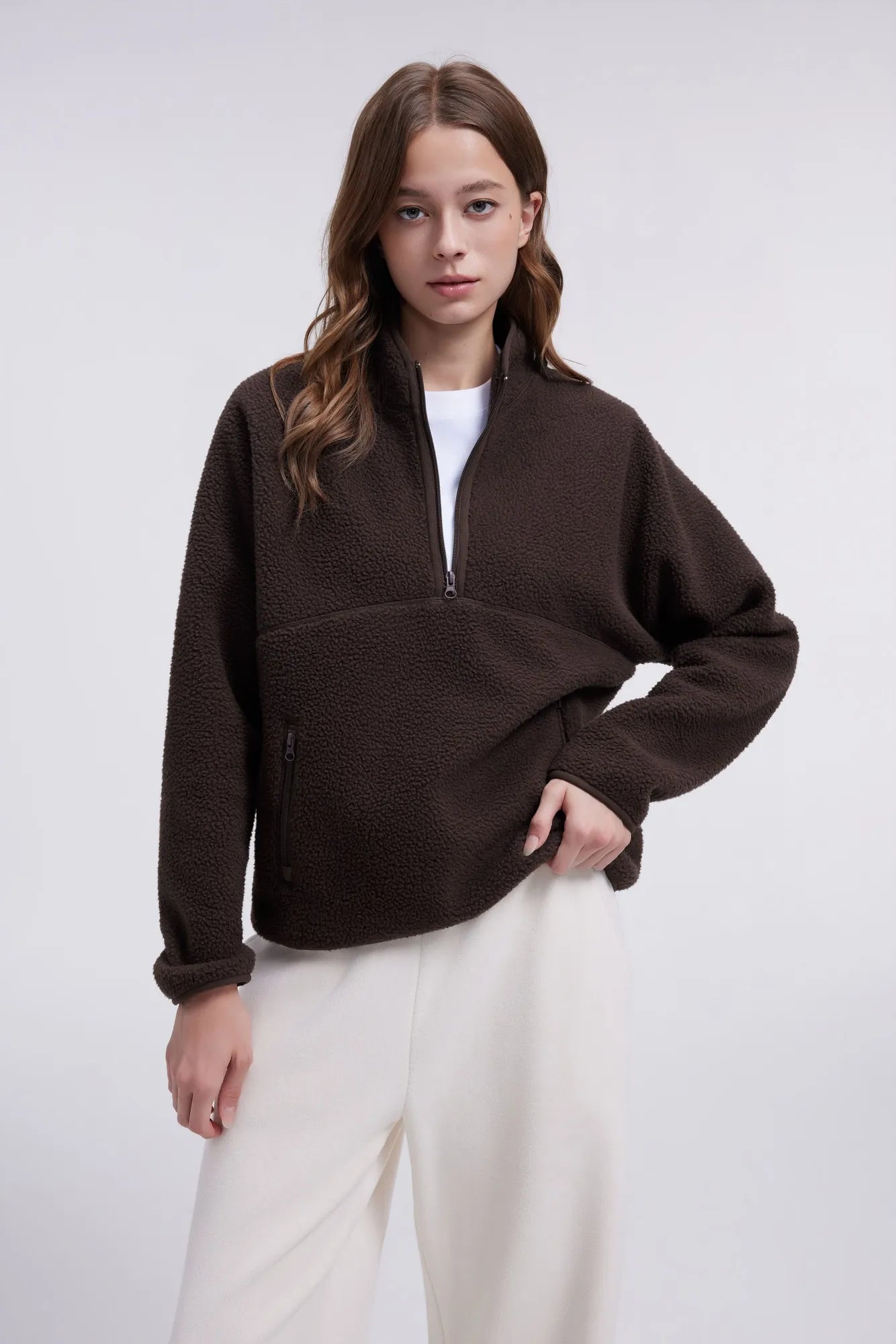 Quarter Zip Fleece Fuzzy Sherpa Jacket-SUUKSESS-SUUKSESS