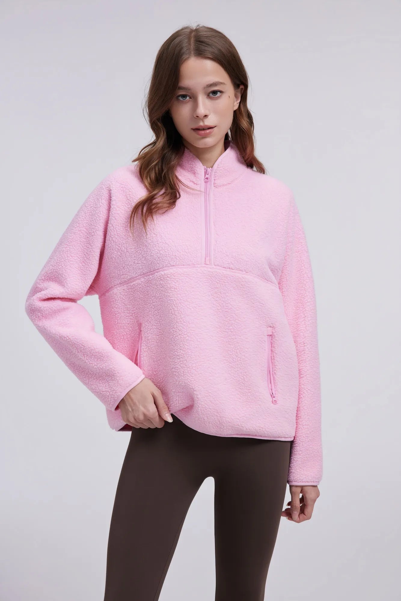 Quarter Zip Fleece Fuzzy Sherpa Jacket-SUUKSESS-SUUKSESS