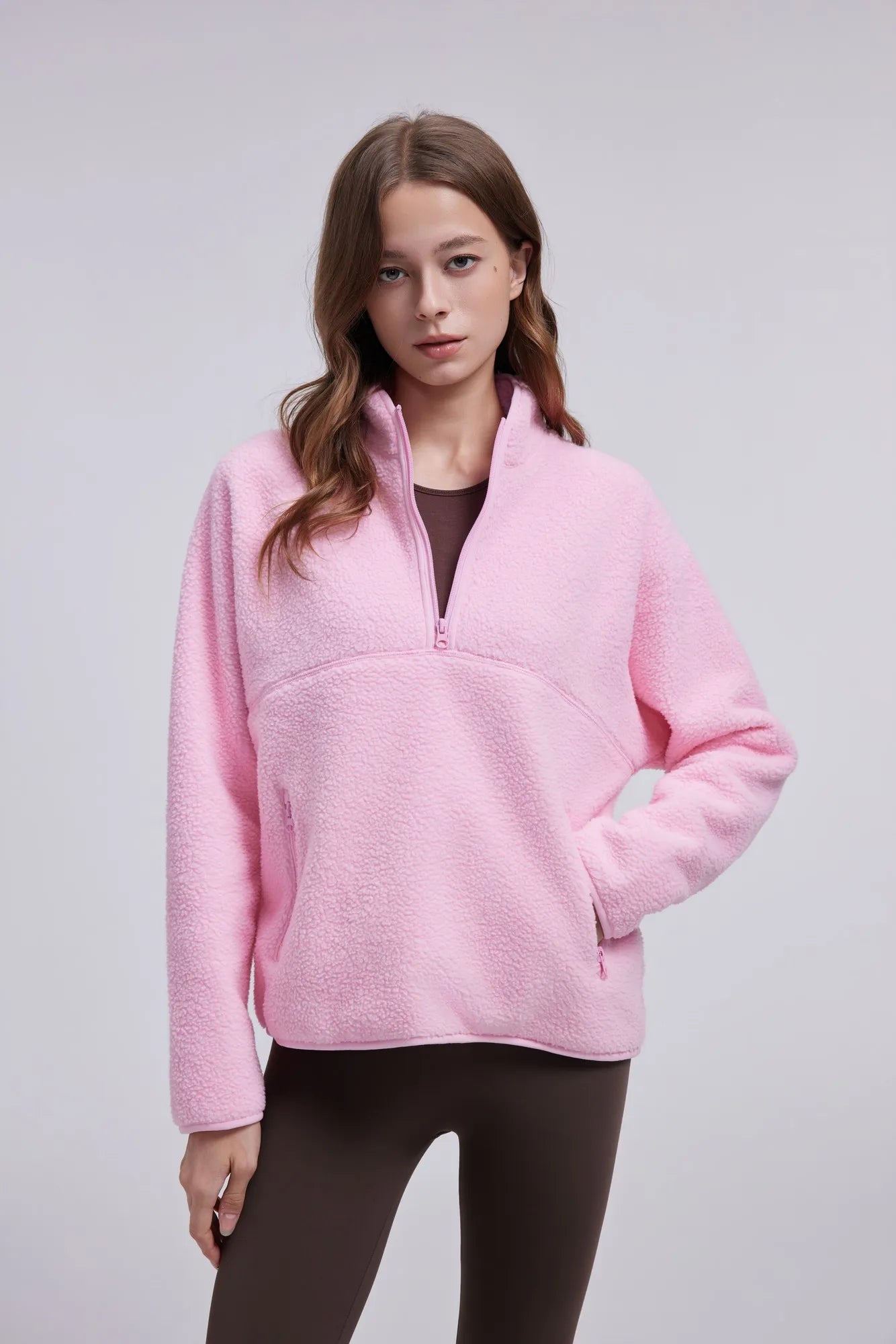 Quarter Zip Fleece Fuzzy Sherpa Jacket-SUUKSESS-SUUKSESS