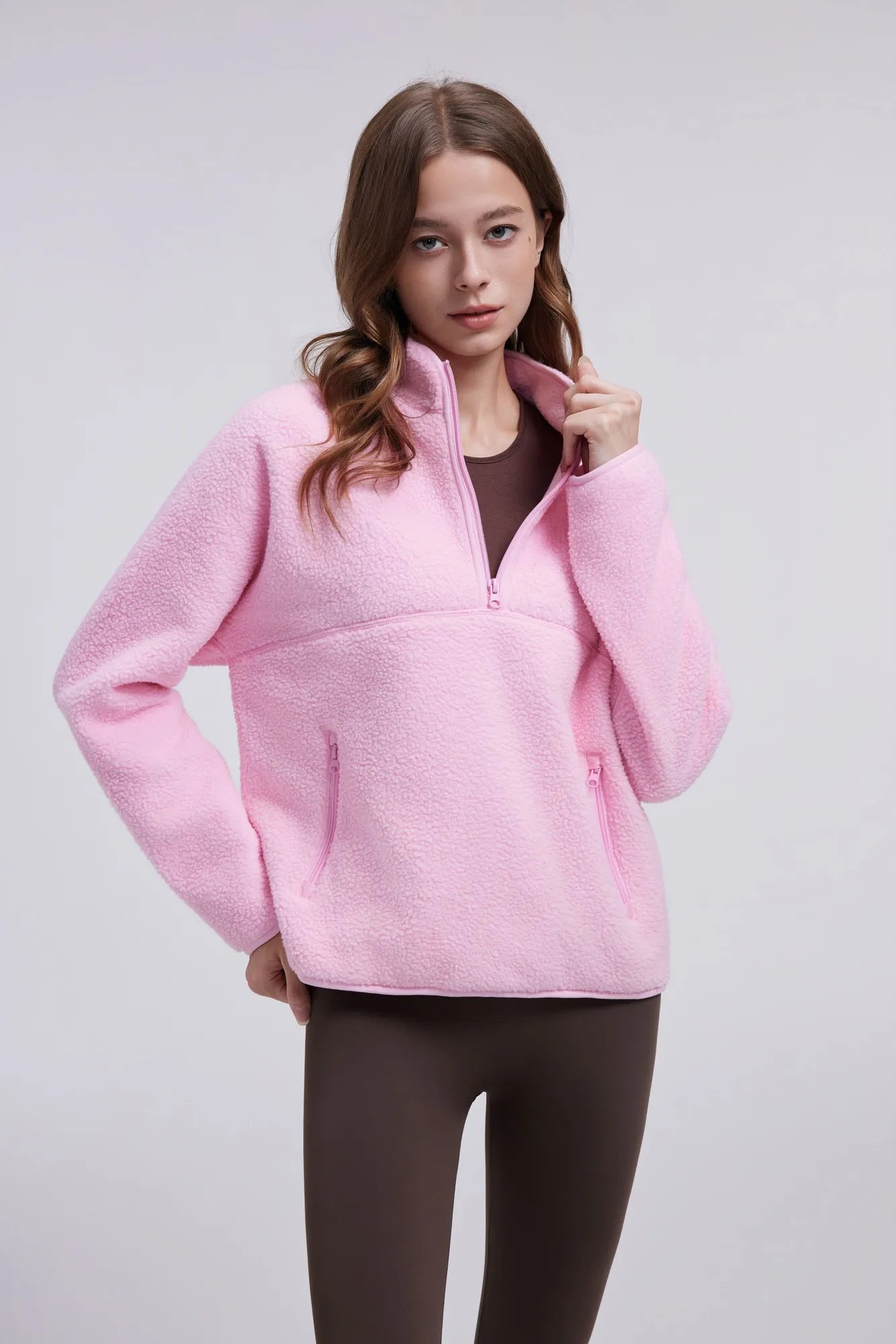 Quarter Zip Fleece Fuzzy Sherpa Jacket-SUUKSESS-SUUKSESS