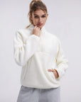 Quarter Zip Fleece Fuzzy Sherpa Jacket-SUUKSESS-White-XS-SUUKSESS