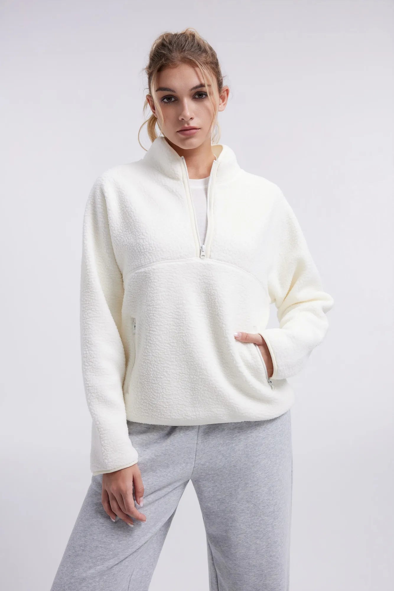 Quarter Zip Fleece Fuzzy Sherpa Jacket-SUUKSESS-SUUKSESS