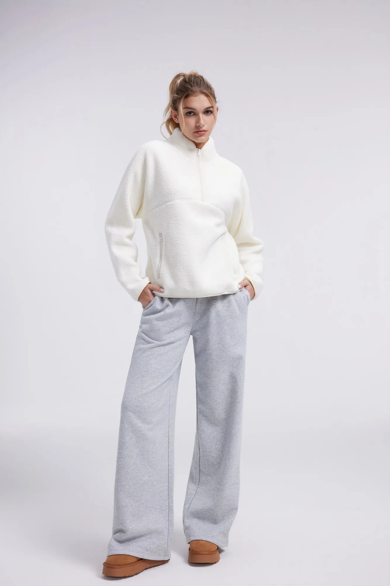 Quarter Zip Fleece Fuzzy Sherpa Jacket-SUUKSESS-SUUKSESS