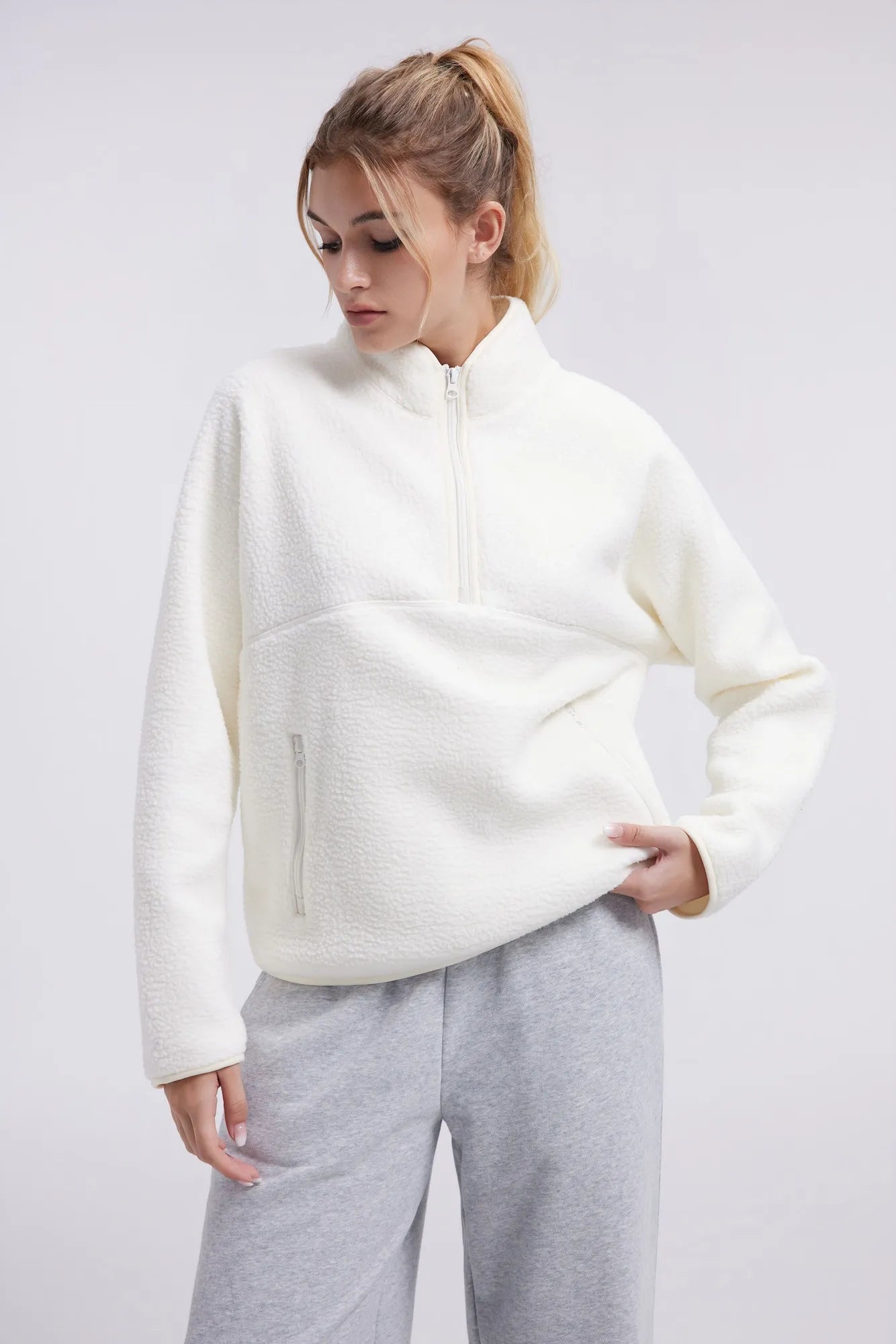 Quarter Zip Fleece Fuzzy Sherpa Jacket-SUUKSESS-SUUKSESS