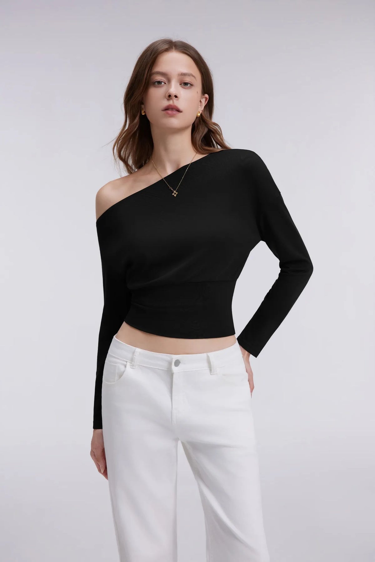Cinched Waist Off the Shoulder Tops - Long Sleeve