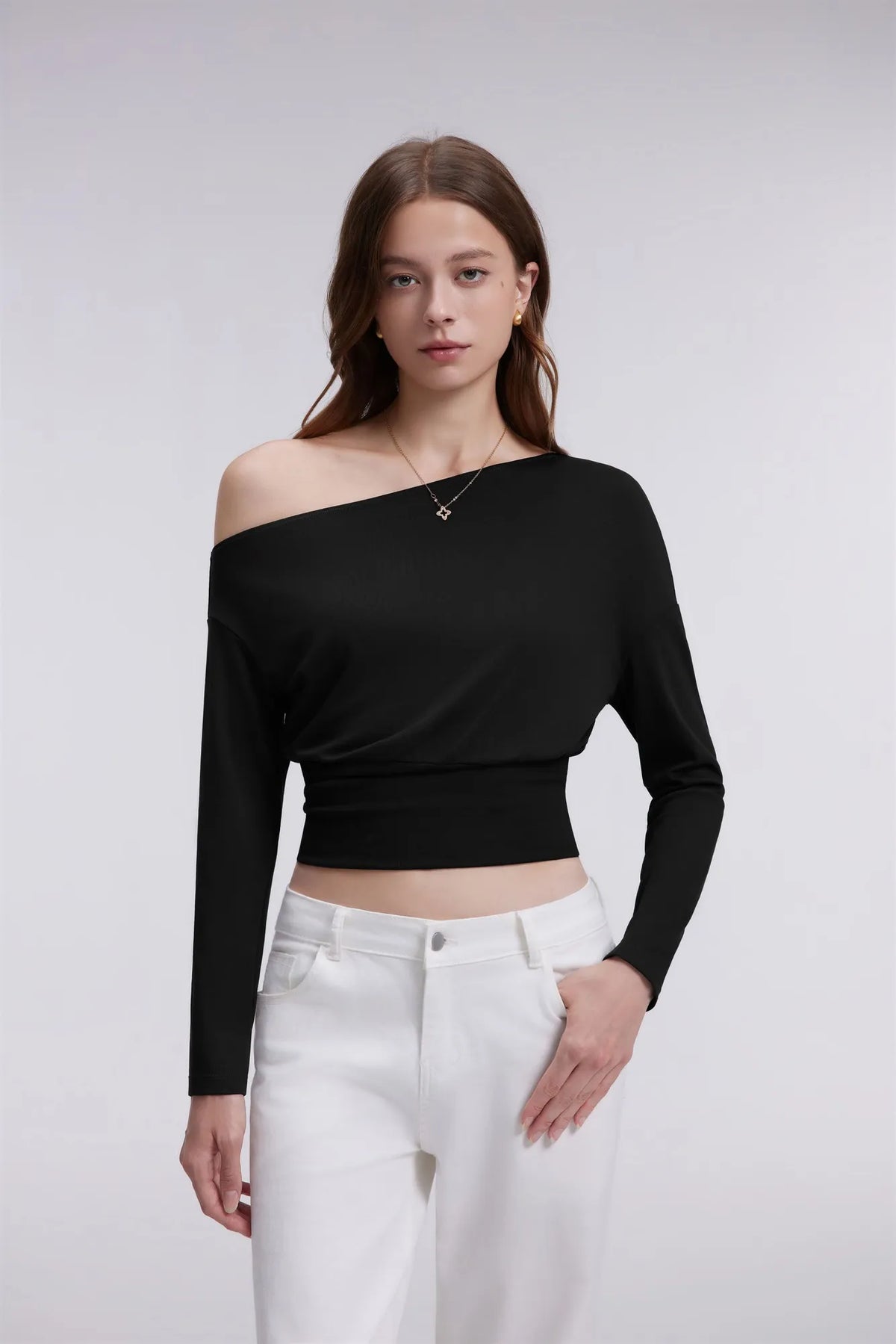 Cinched Waist Off the Shoulder Tops - Long Sleeve