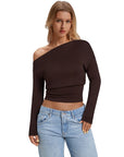 Cinched Waist Off the Shoulder Tops - Long Sleeve