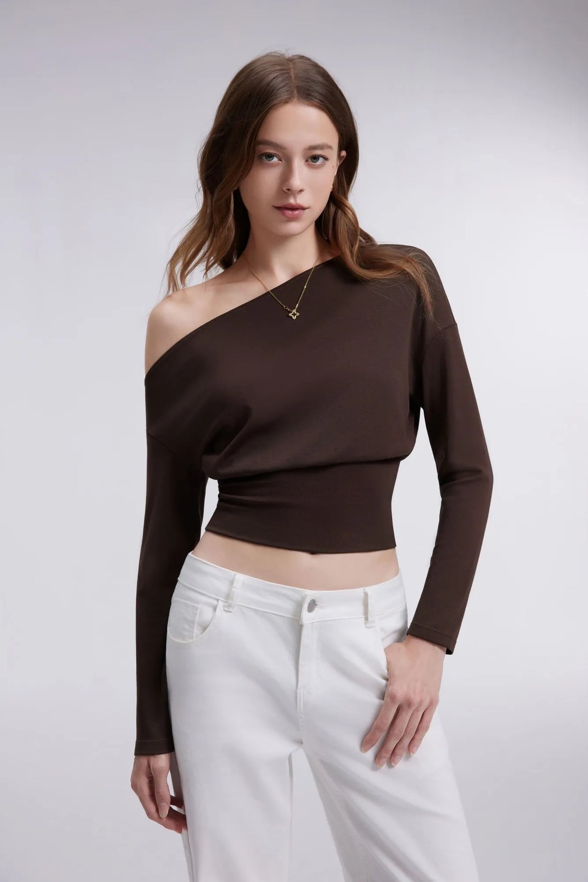 Cinched Waist Off the Shoulder Tops - Long Sleeve