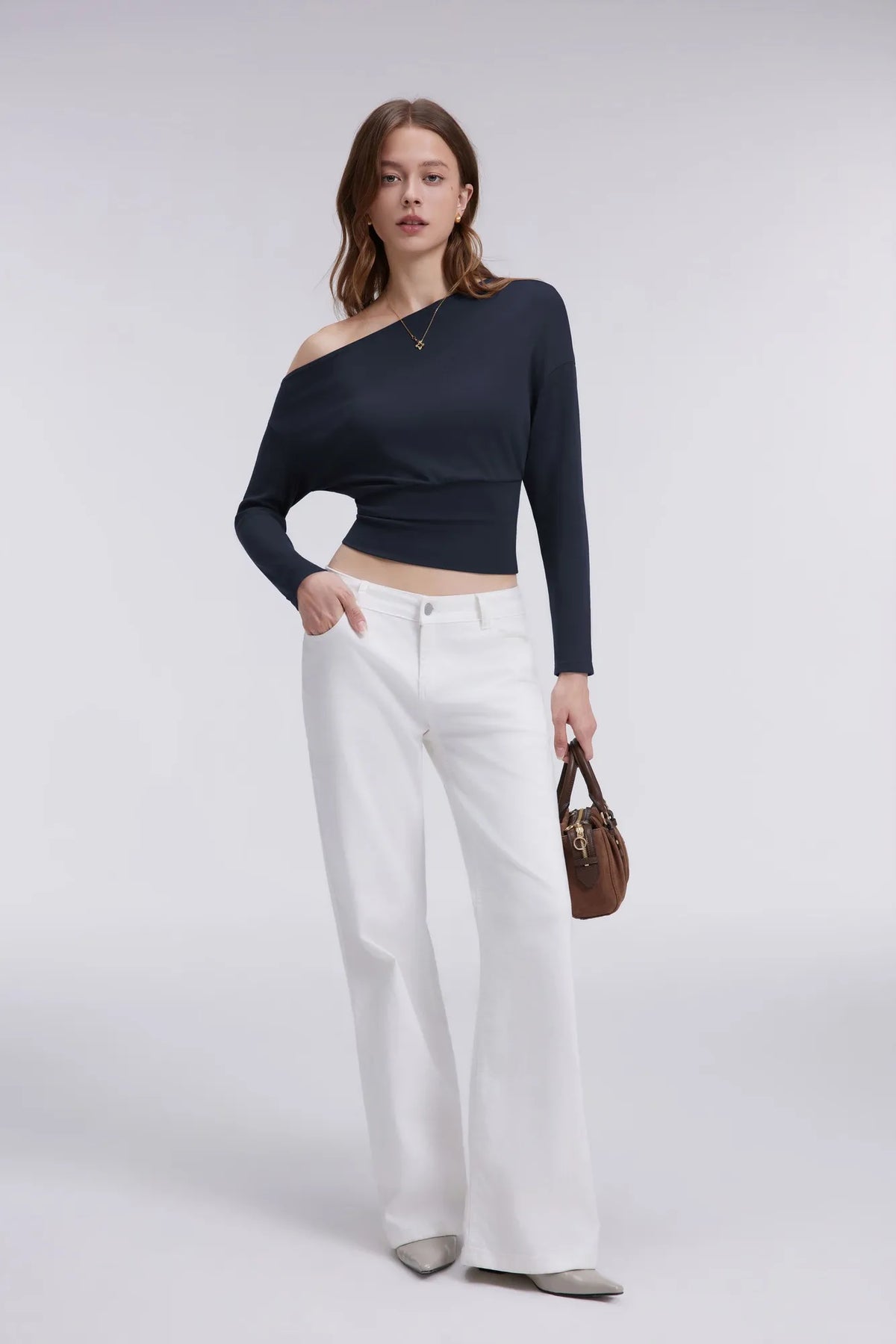 Cinched Waist Off the Shoulder Tops - Long Sleeve