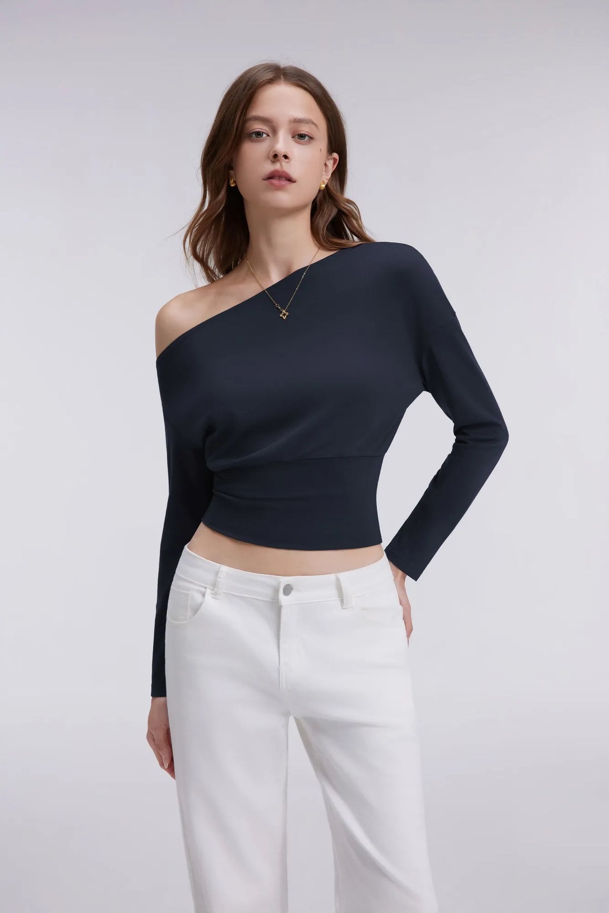 Cinched Waist Off the Shoulder Tops - Long Sleeve