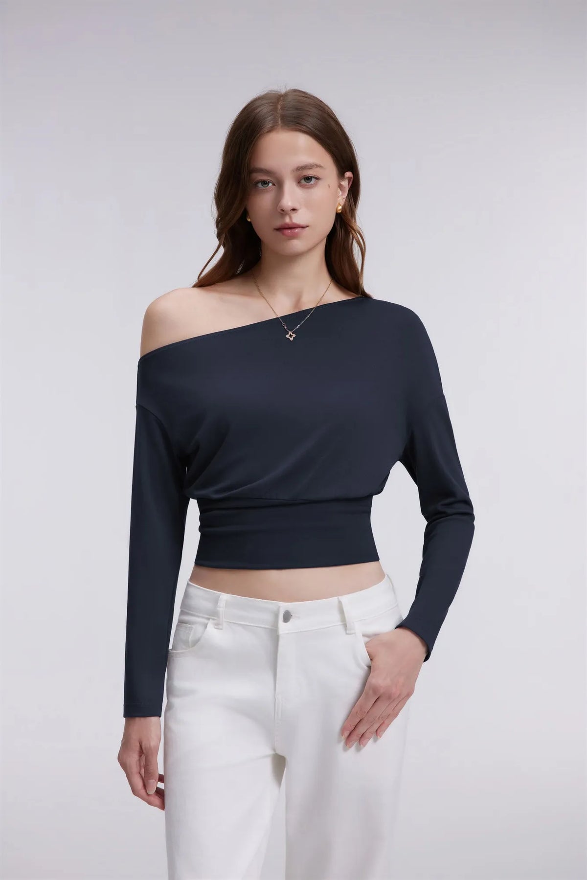 Cinched Waist Off the Shoulder Tops - Long Sleeve