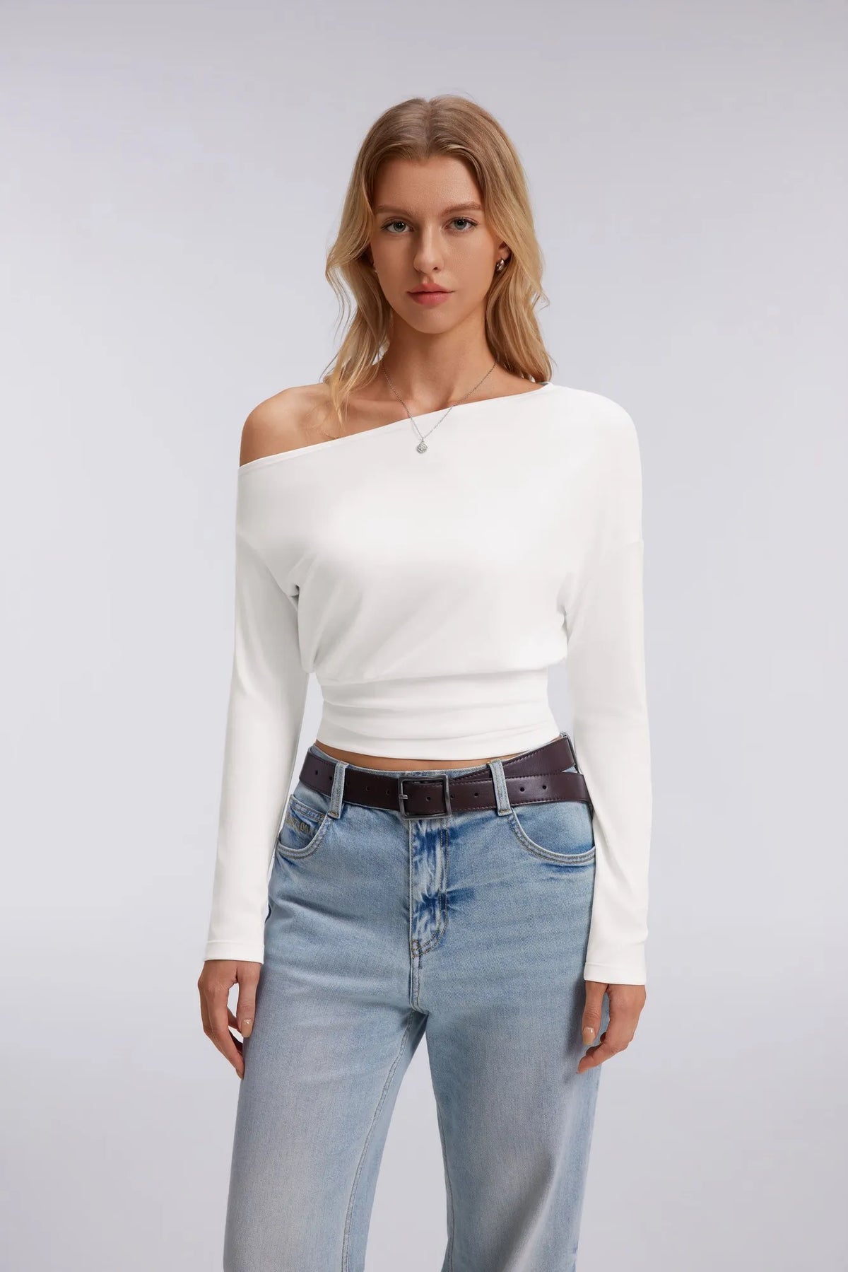 Cinched Waist Off the Shoulder Tops - Long Sleeve