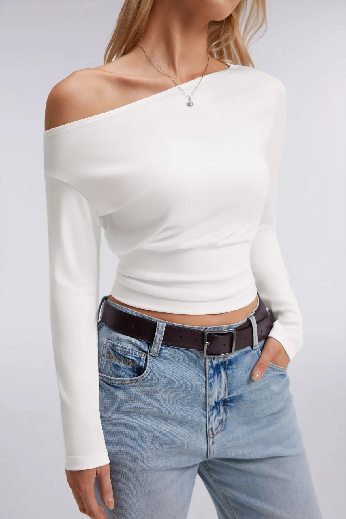 Cinched Waist Off the Shoulder Tops - Long Sleeve