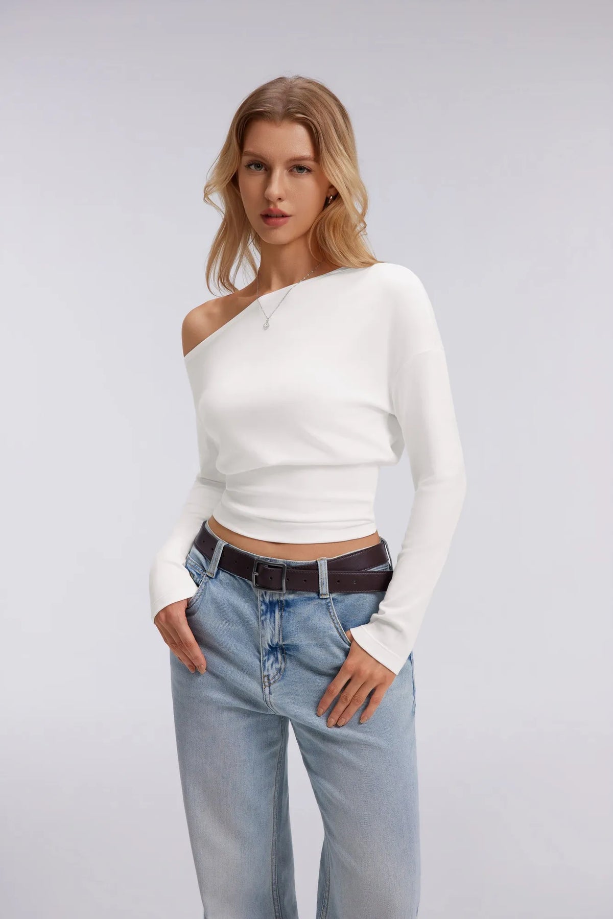 Cinched Waist Off the Shoulder Tops - Long Sleeve