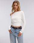 Cinched Waist Off the Shoulder Tops - Long Sleeve