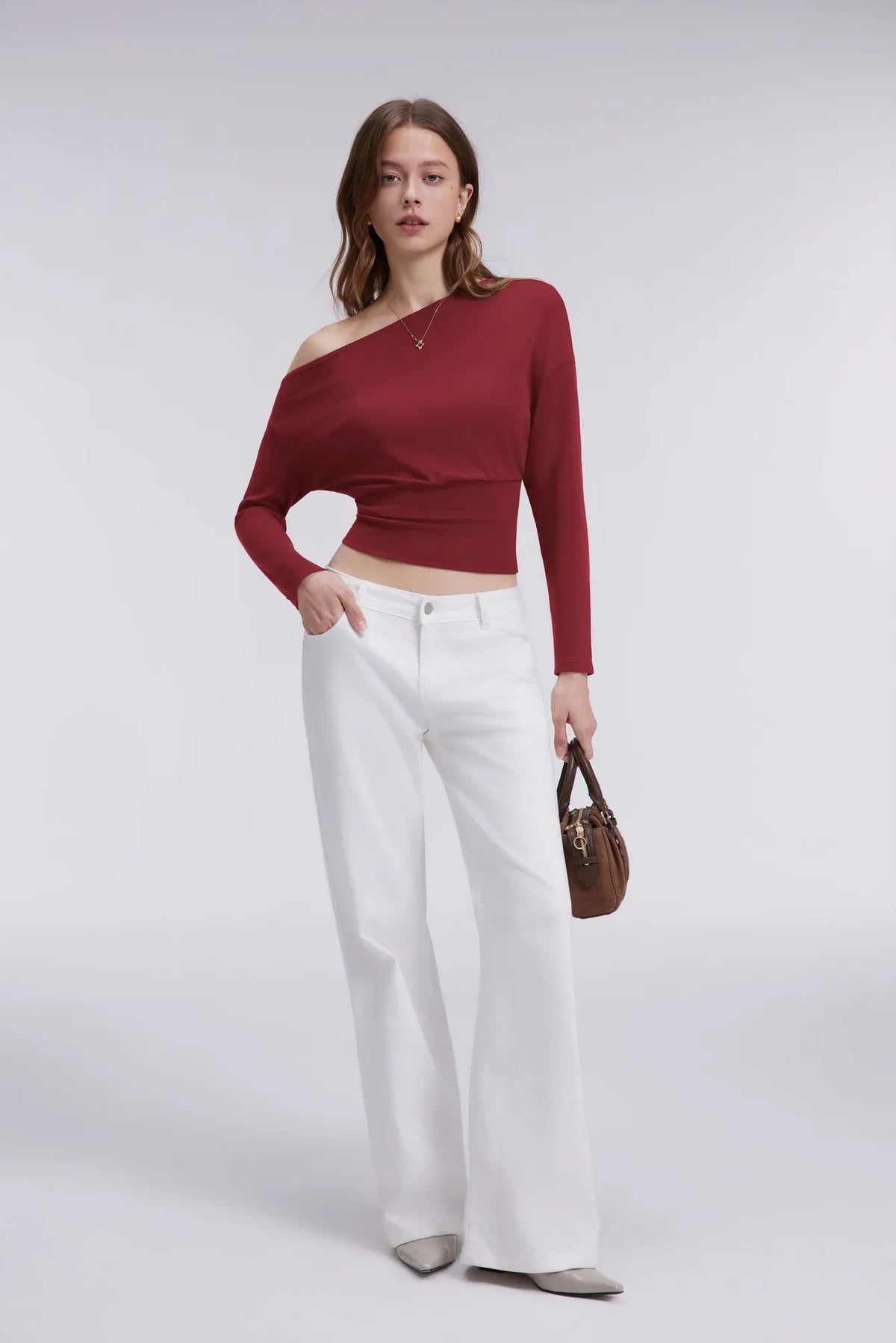 Cinched Waist Off the Shoulder Tops - Long Sleeve