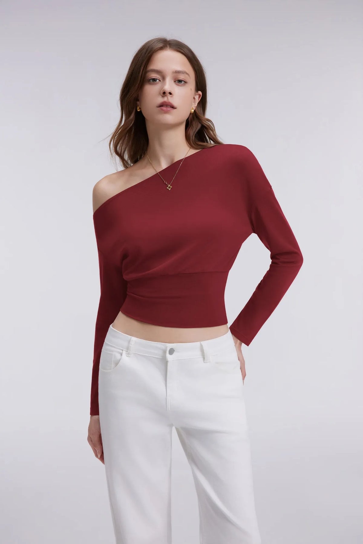 Cinched Waist Off the Shoulder Tops - Long Sleeve
