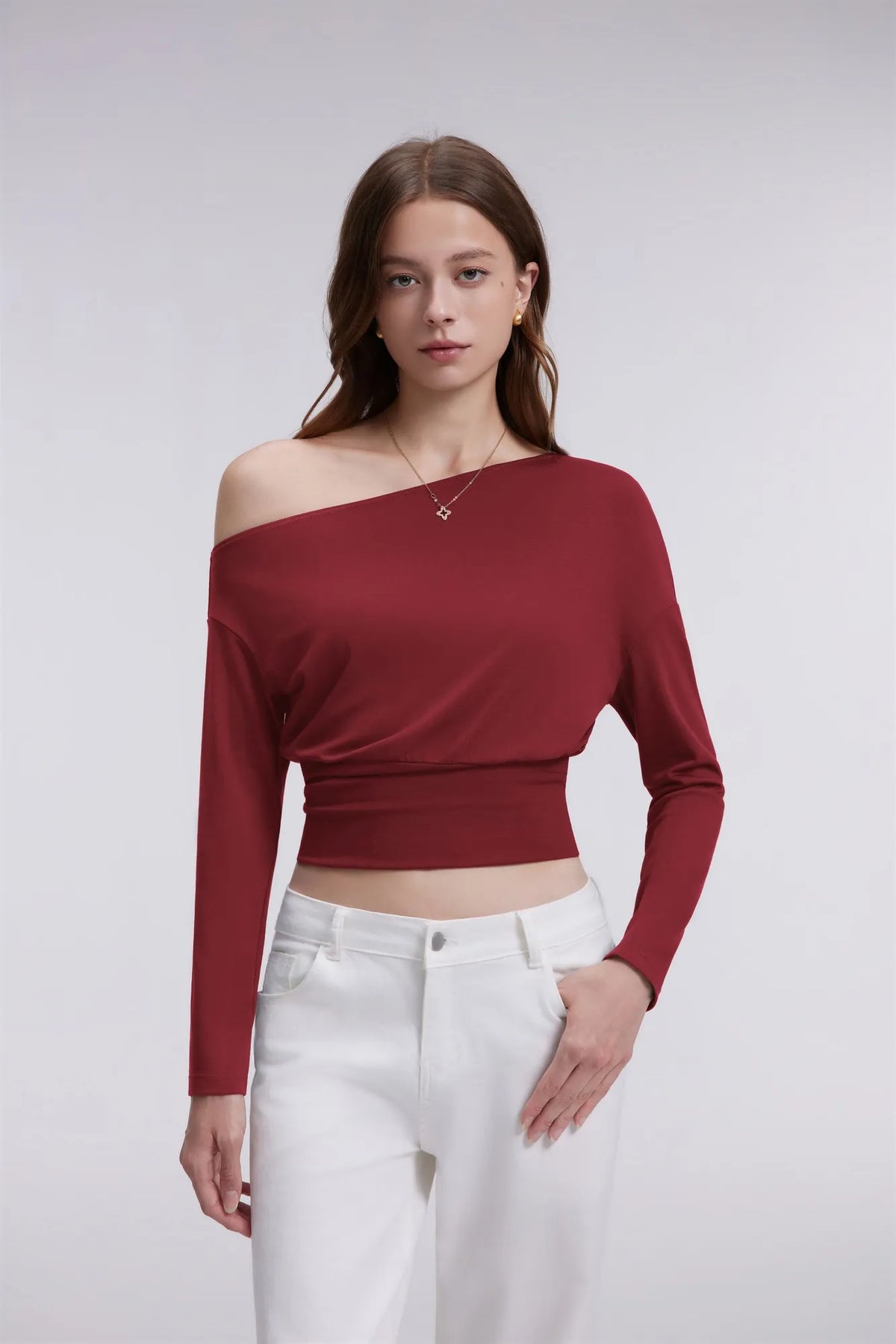 Cinched Waist Off the Shoulder Tops - Long Sleeve
