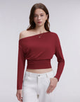 Cinched Waist Off the Shoulder Tops - Long Sleeve