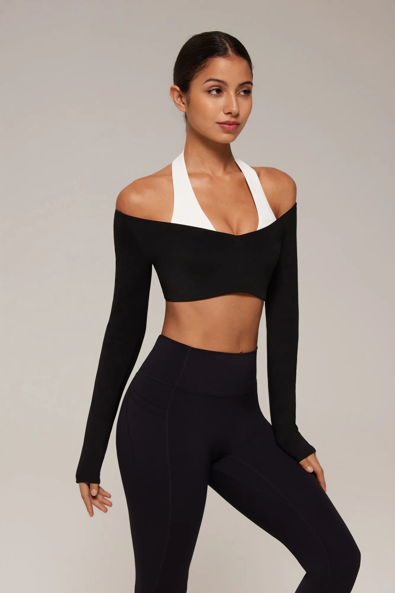 Pilates Crop Top Halter Top - Long Sleeve-SUUKSESS-SUUKSESS