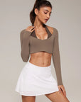 Pilates Crop Top Halter Top - Long Sleeve-SUUKSESS-Brown-XS-SUUKSESS