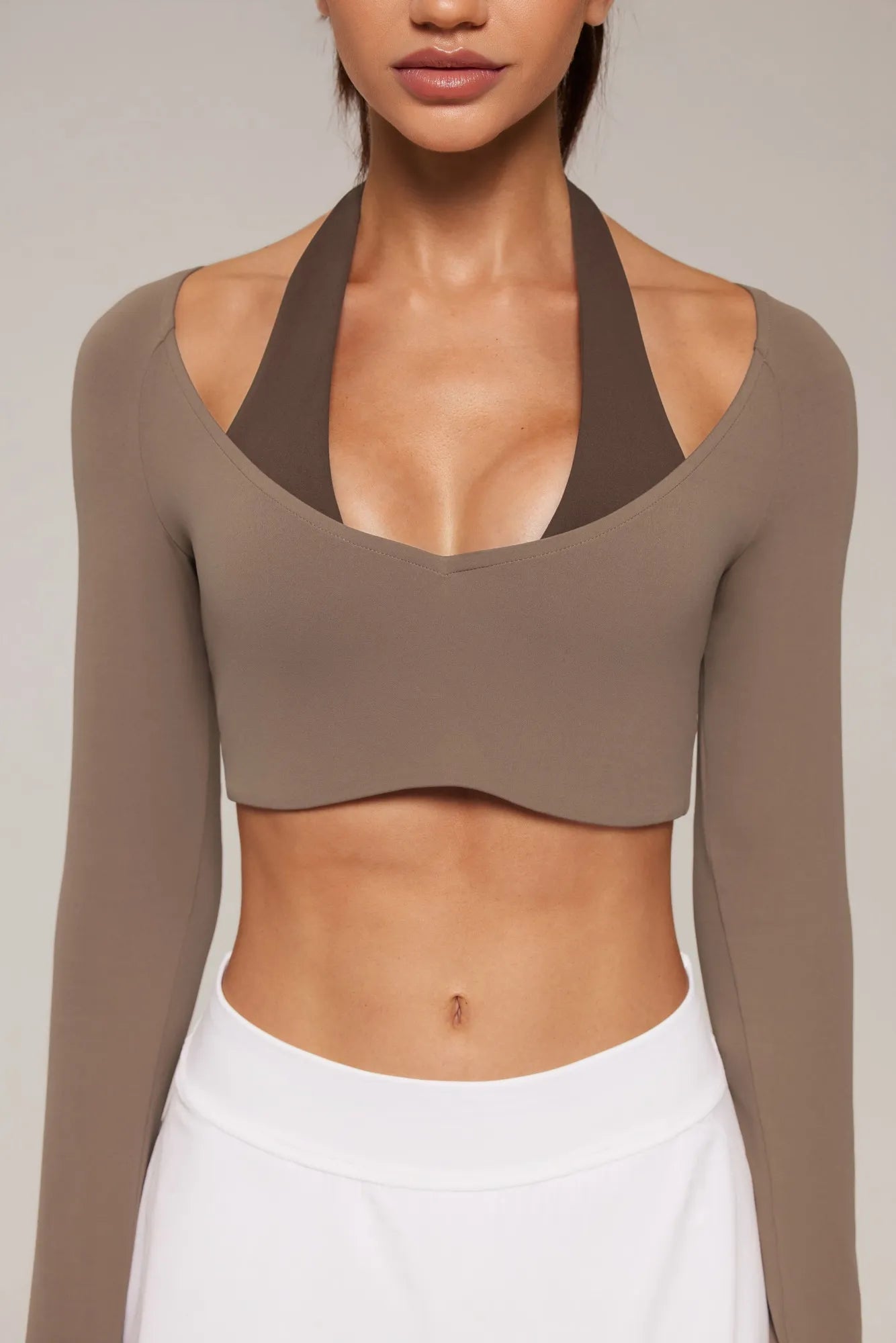 Pilates Crop Top Halter Top - Long Sleeve-SUUKSESS-SUUKSESS