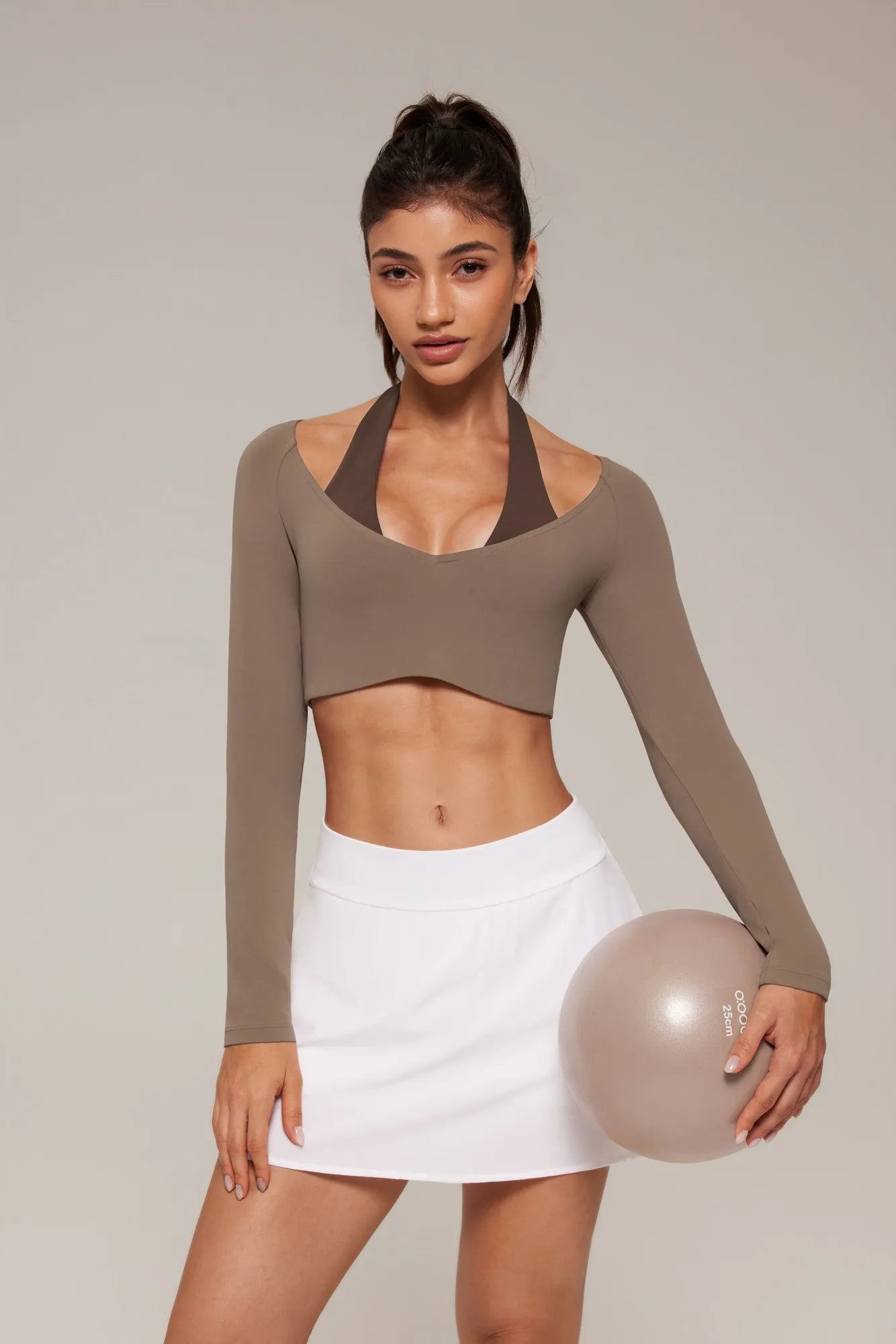 Pilates Crop Top Halter Top - Long Sleeve-SUUKSESS-SUUKSESS