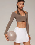 Pilates Crop Top Halter Top - Long Sleeve-SUUKSESS-SUUKSESS